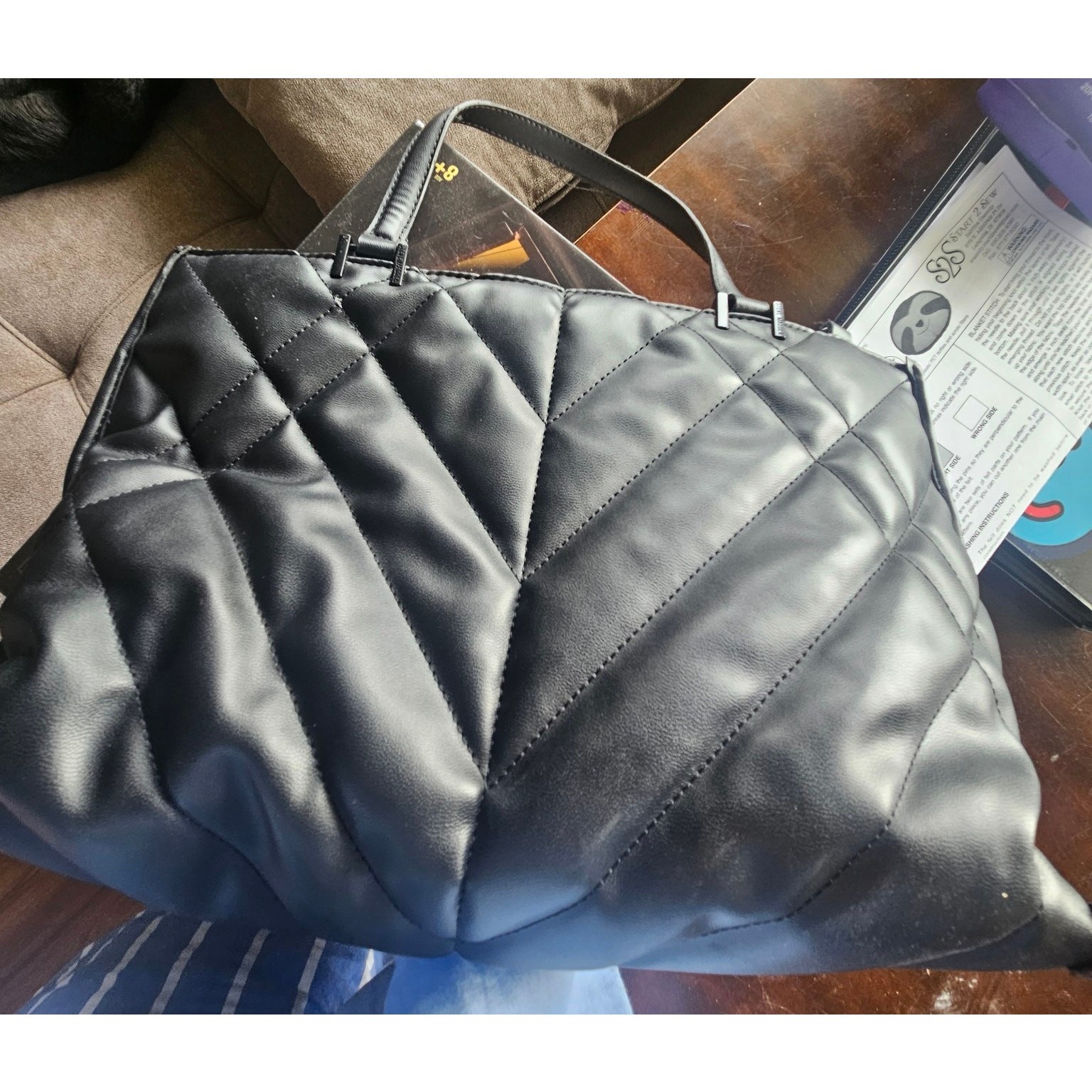 Steve Madden Britta Puffy Chevron Quilted Black Hobo Shoulder Bag