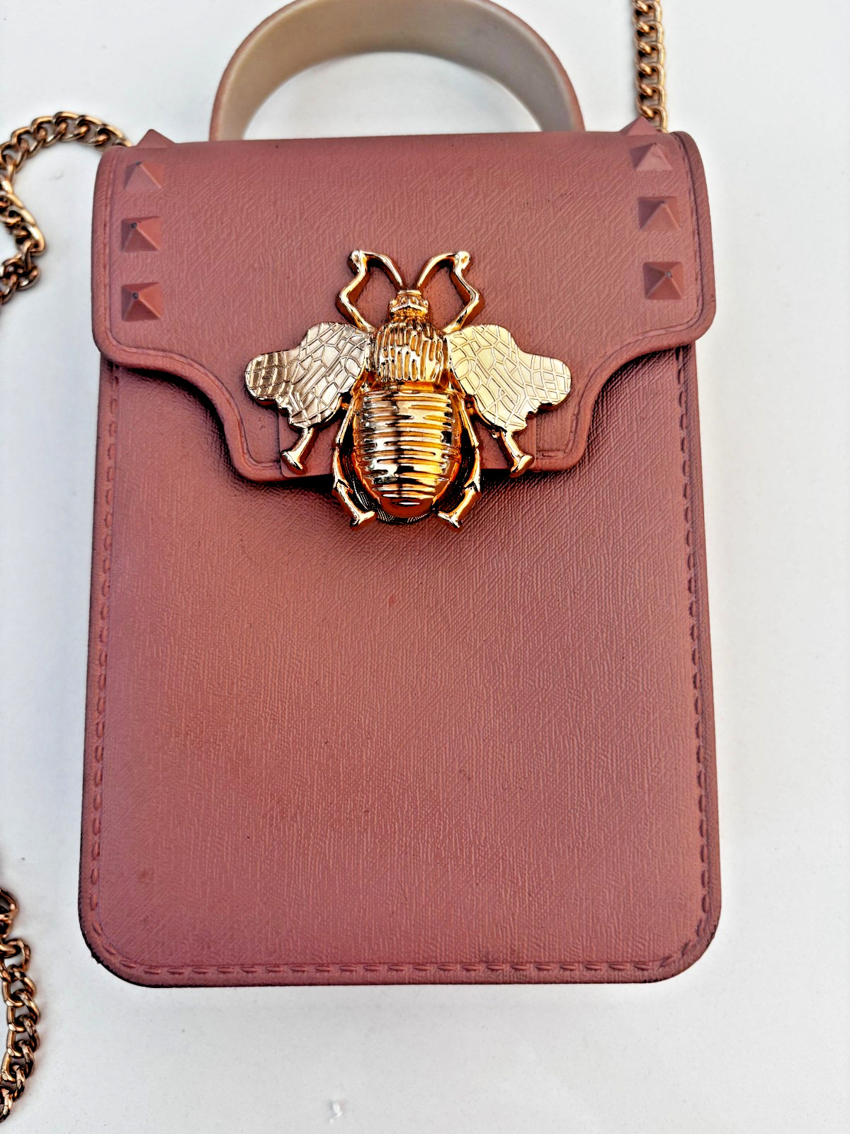 Emperia Mini Jelly Vegan Crossbody Purse Phone Bag Mauve Pink Gold Bumble Bee