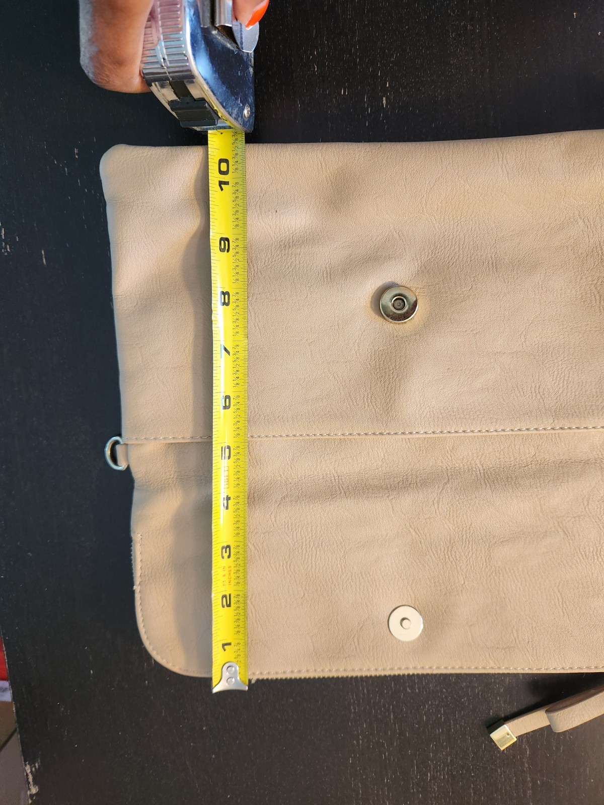 Beige Foldover Zip Wristlet Clutch w/ Snap Flap,Lined Pockets. See Picture Flaws