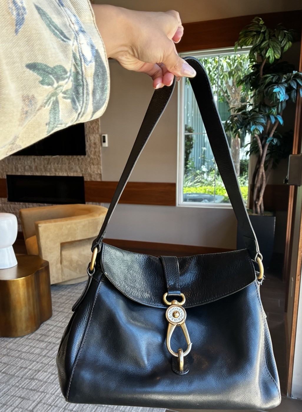 Dooney & Bourke Florentine Libby Hobo Black Leather Logo Lock Shoulder Bag