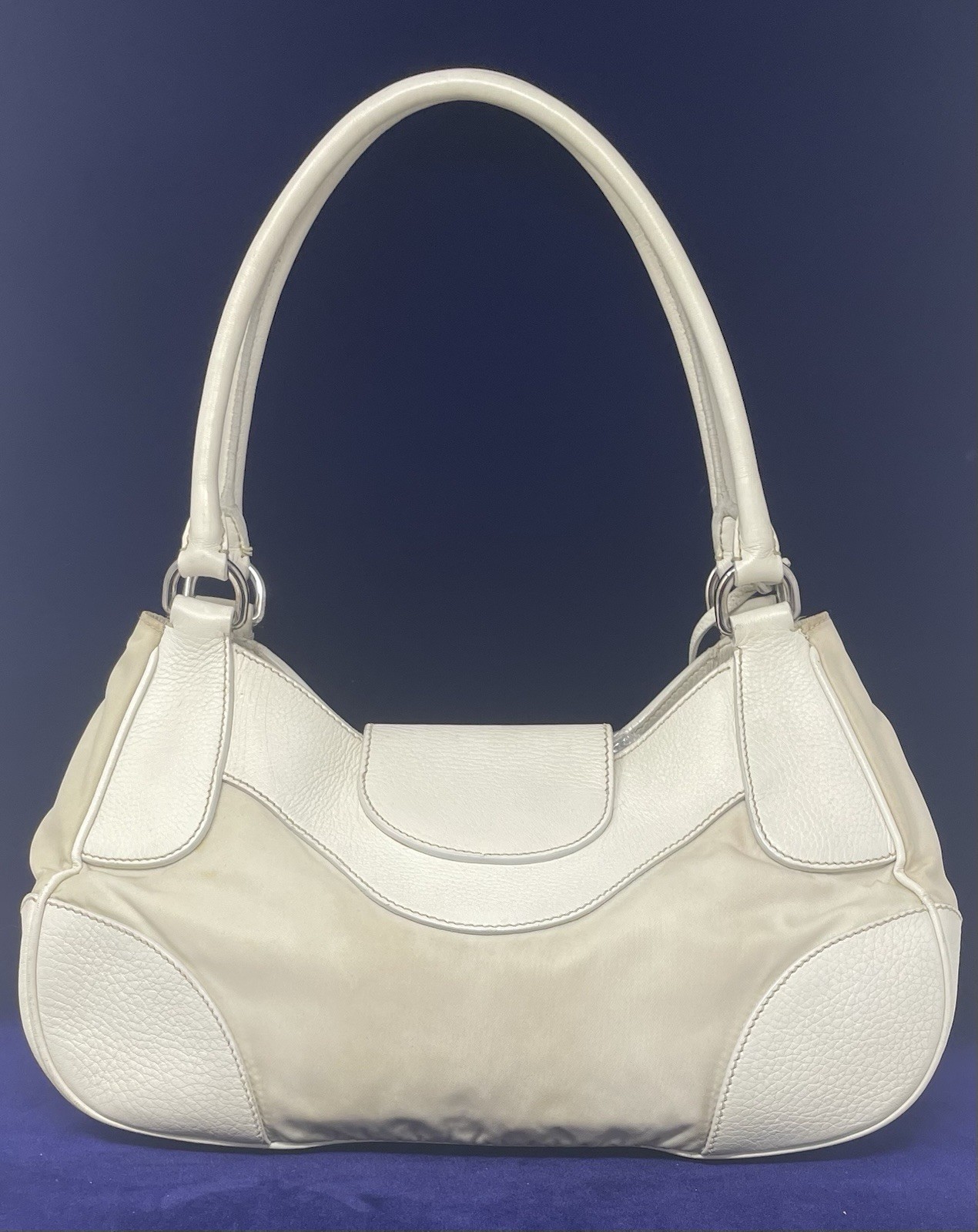 Authentic Prada Nylon Tessuto Leather Handbag White