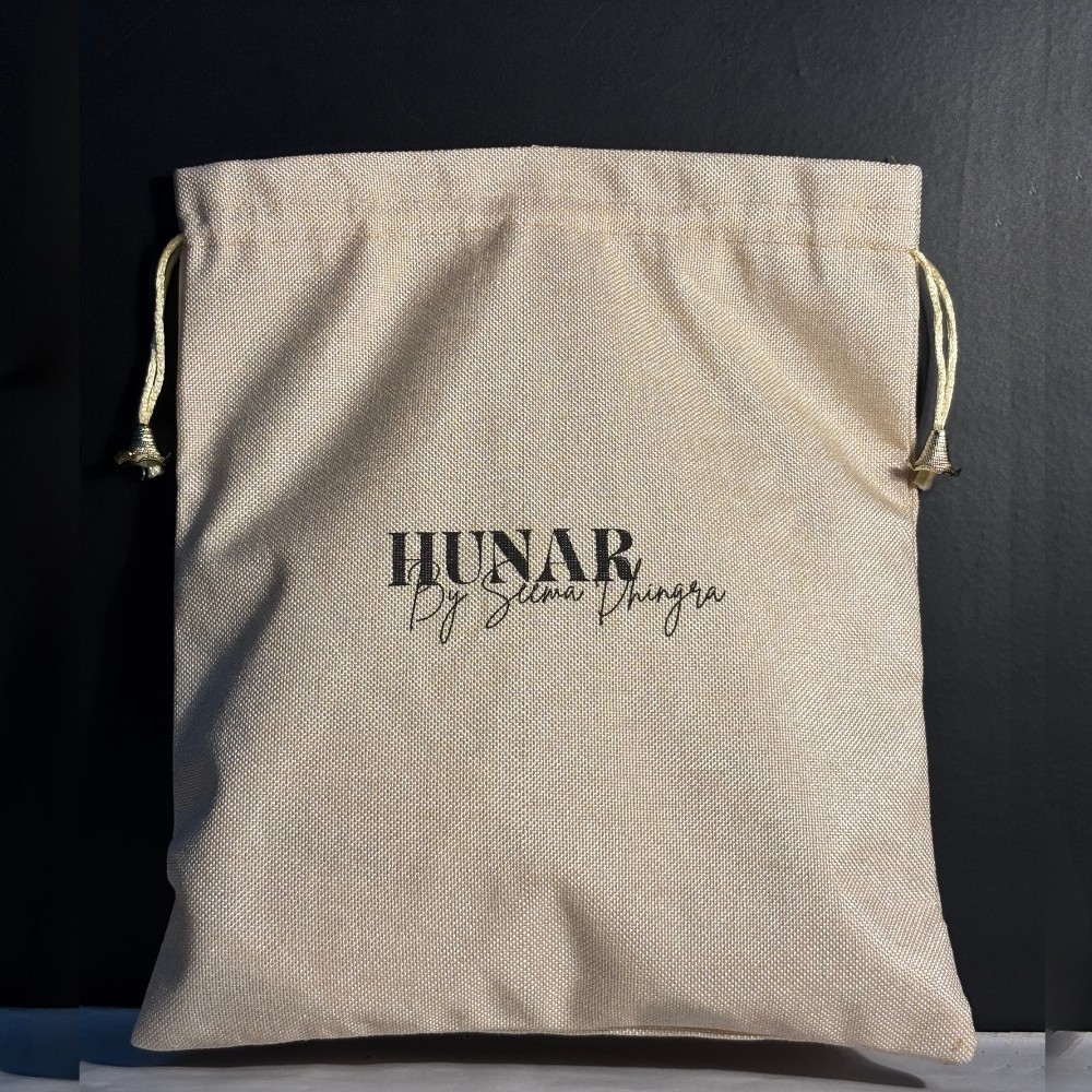 HUNAR-Gold Beaded Evening Bag 8.4x9in Drawstring Party Wedding Handbag Purse