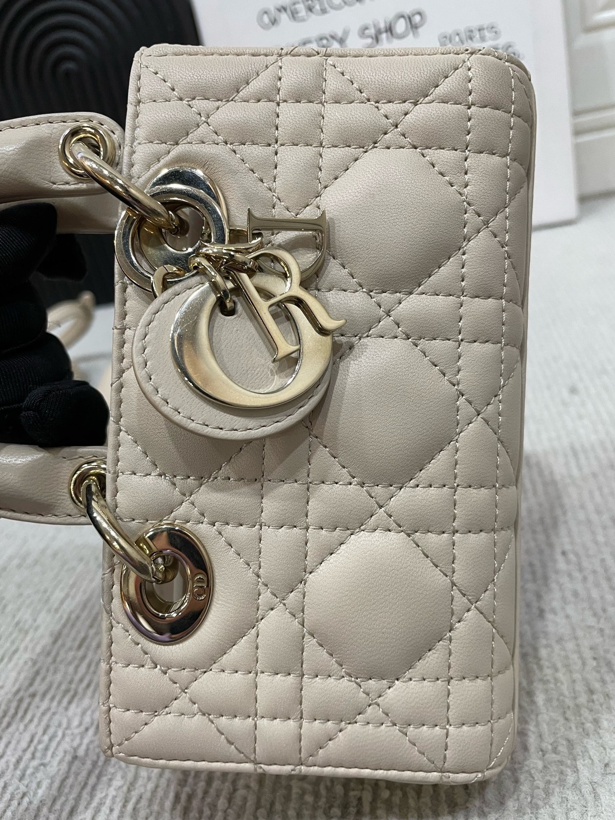 Christian Dior Lady D-Joy Horizontal Mini Crossbody Shoulder Bag Lambskin Beige