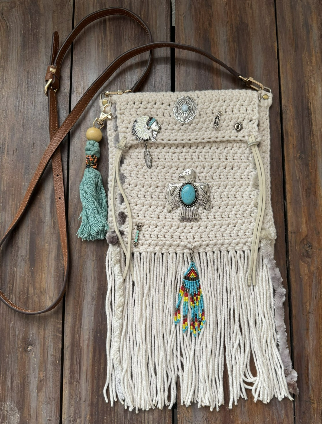 Handmade Western Crochet Purse Boho Cowgirl Fringe Bag Native American Inspired