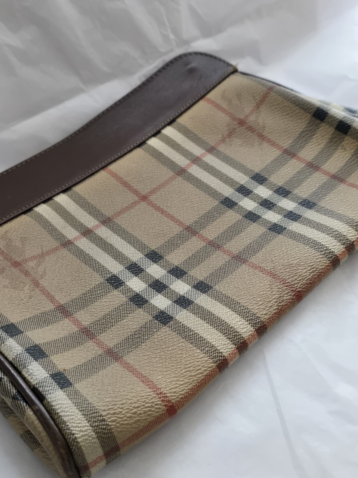 BURBERRY Vintage Nova Check Clutch Shoulder Crossbody Bag With Strap Leather
