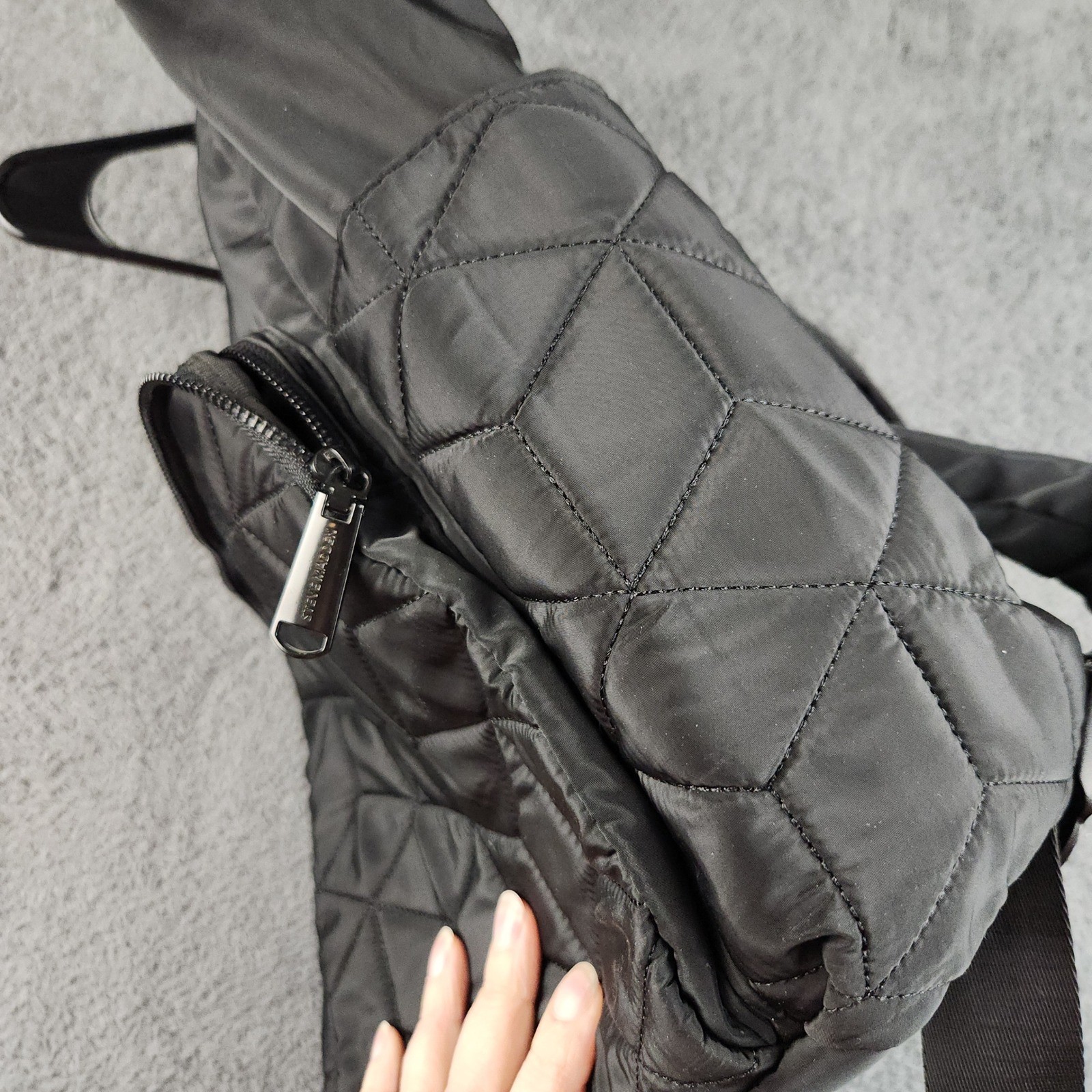 Steve Madden Backpack Large Black Quilted Nylon Travel Bag Diaperbag 16″x 6″