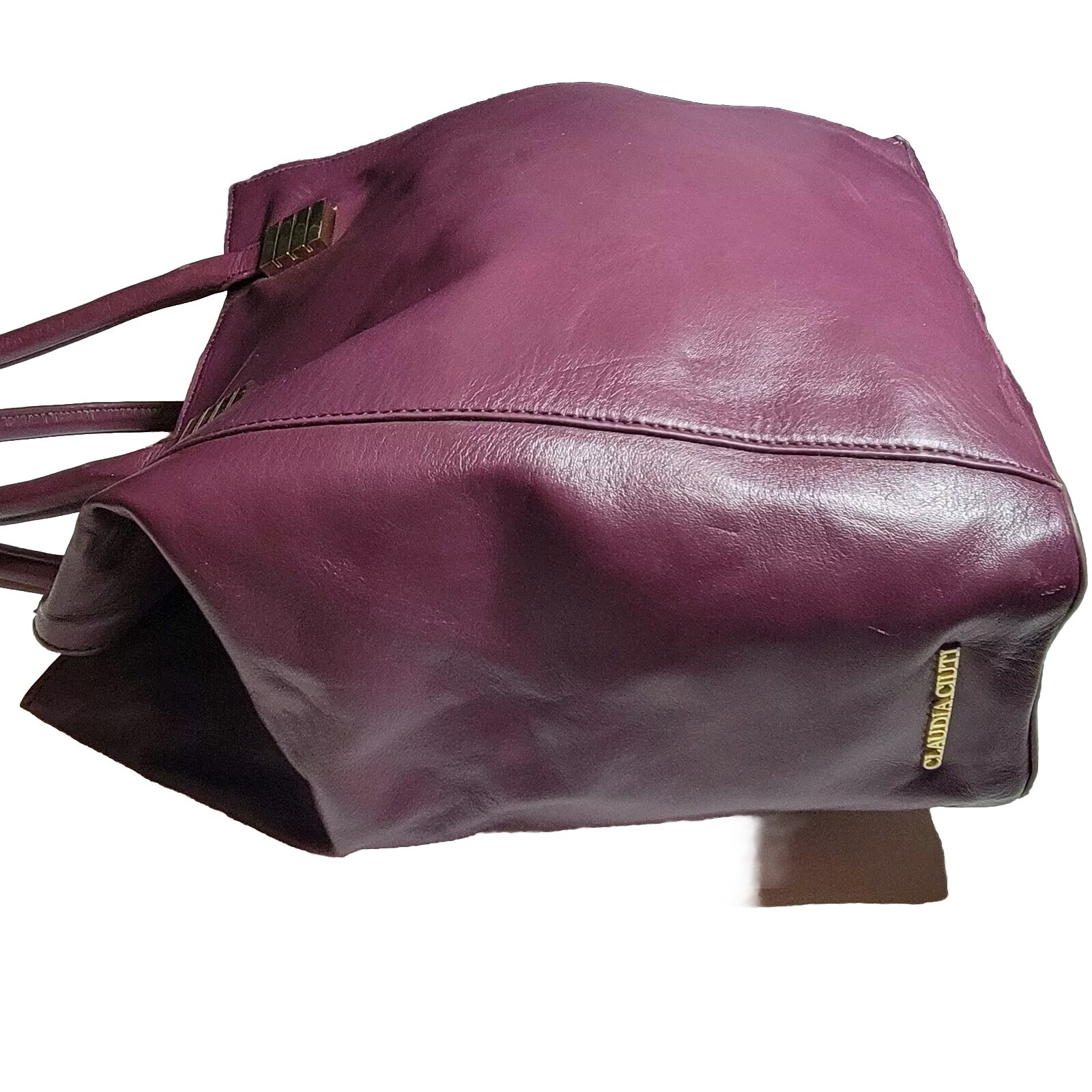 Claudi Ciuti Plum Purple Leather STELLA Large Shoulder Tote Bag Gold Accents