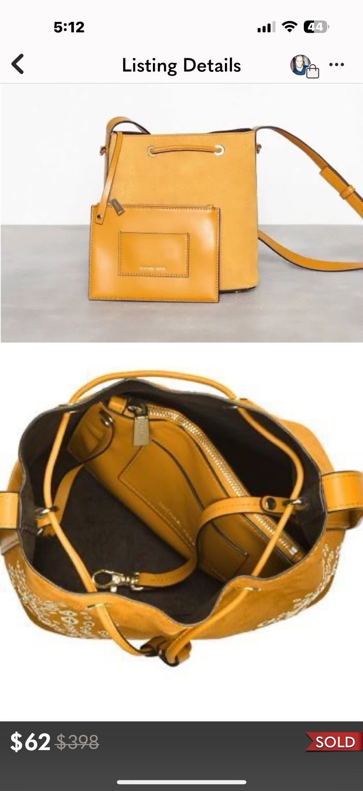 Michael Kors NWT Cary Embellished Bucket Crossbody. Full Inclusion Mustard! NWT