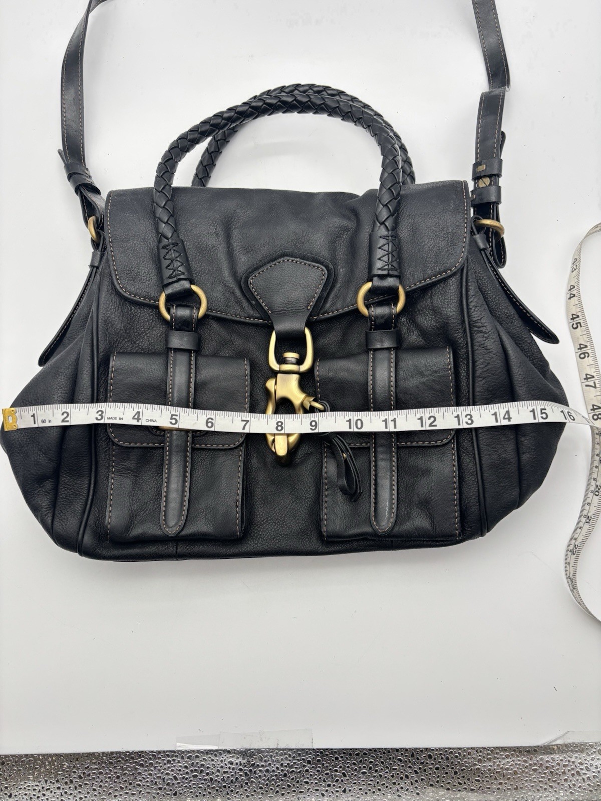 Francesco Biasia Shoulder Bag Leather Braided Handles Buckle Pockets Crossbody
