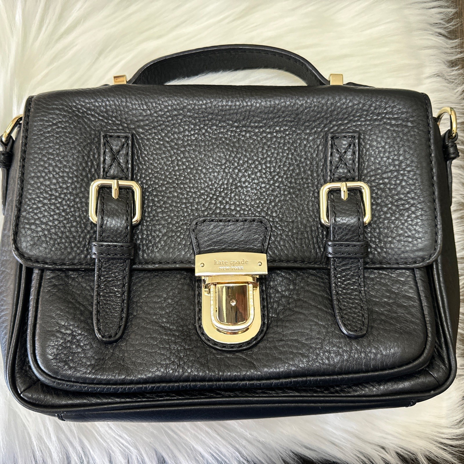 Kate Spade Lola Avenue Lia Leather Satchel Crossbody Purse Handbag Black
