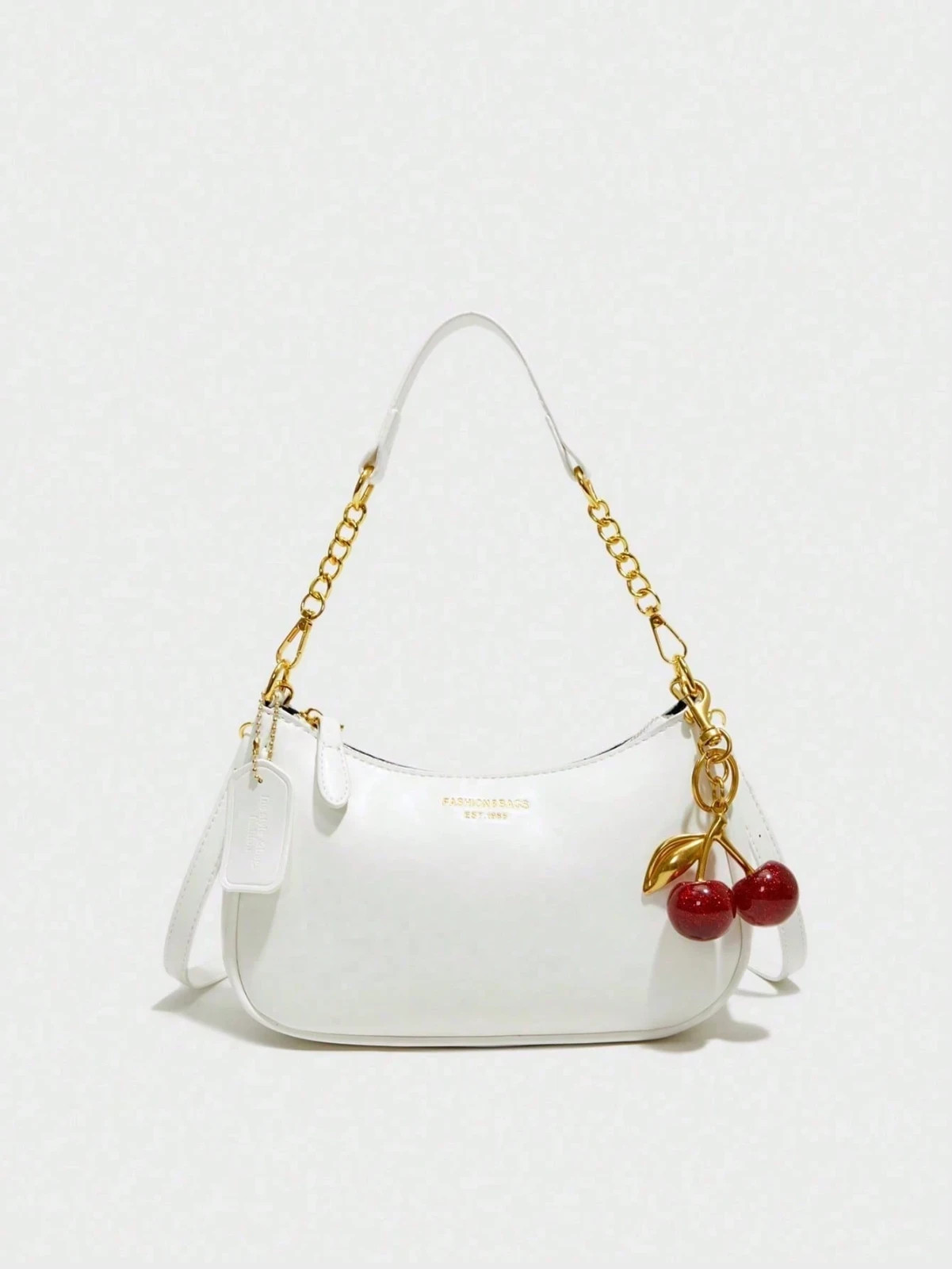 Women Moon Shoulder Bag Alphabet Pattern PU Waterproof Crescent Underarm White
