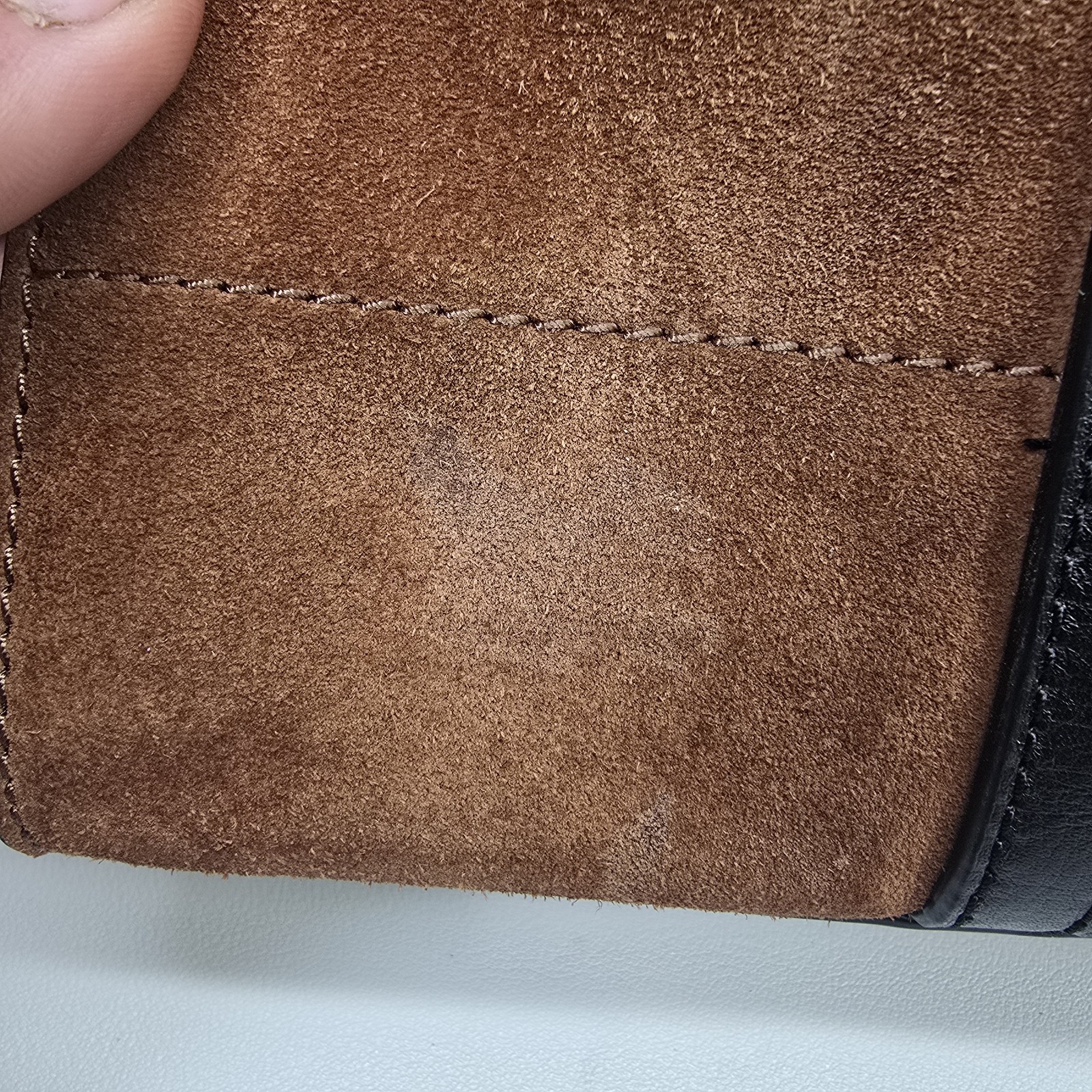 FOSSIL Carmen Shopper Brown Black SUEDE Leather Crossbody Tote Purse