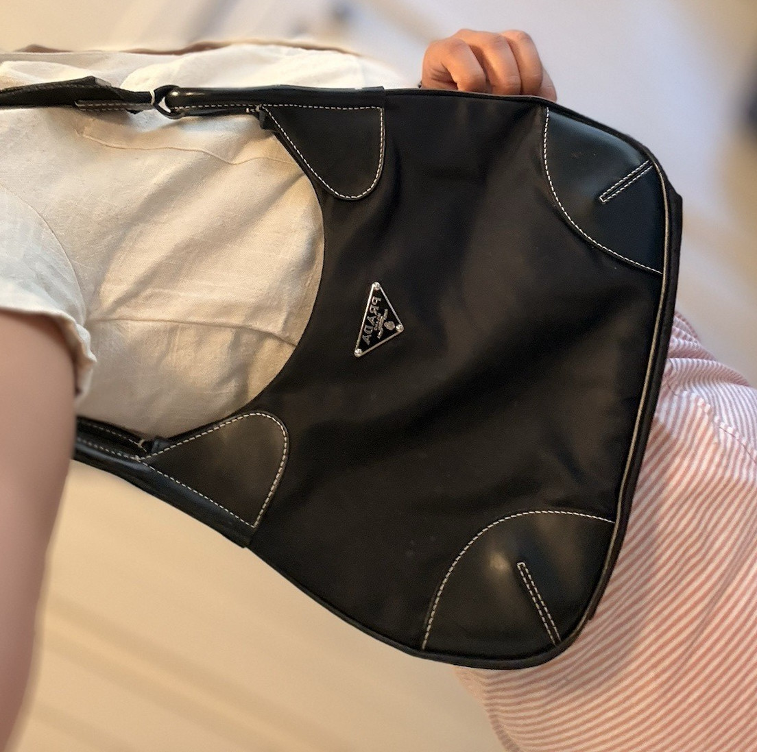 Vintage Prada Tessuto Light Nylon Shoulder Bag Black