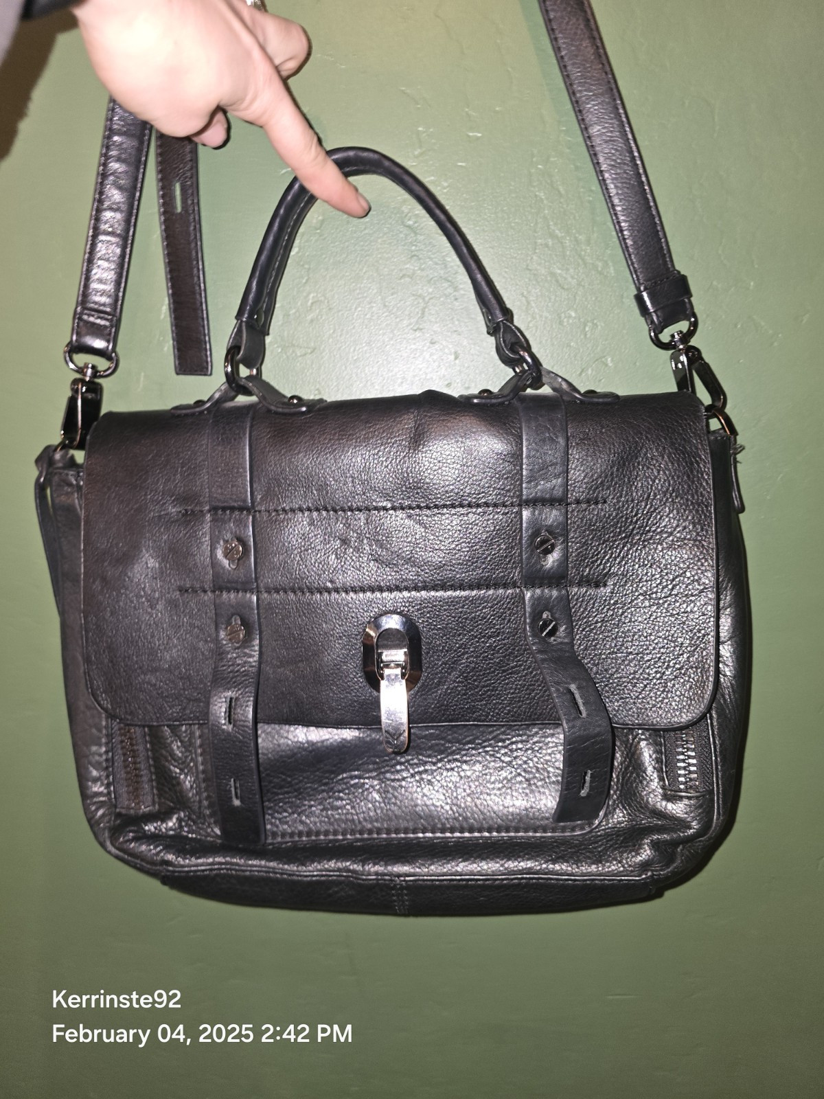 VIA SPIGA SASHA Fine Leather Flap Black Messenger Crossbody Briefcase Bag