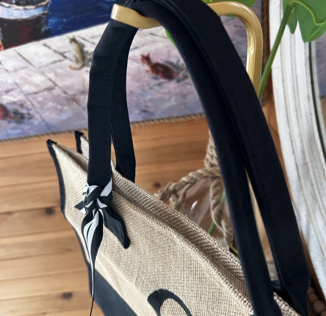 Monogrammed Tote Bag Set W/ Pouch And Strap – Letter A – Natural And Black