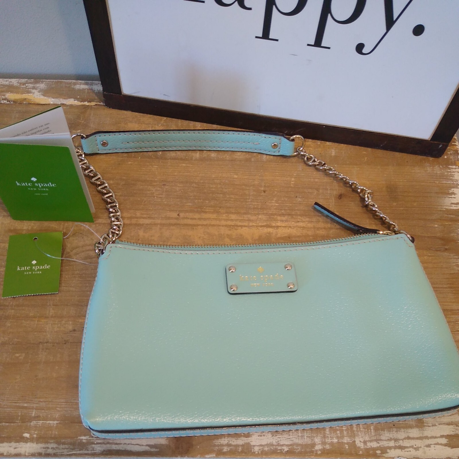 NWT Kate Spade Wellesley Byrd Leather Chain Shoulder Bag Ocean Blue Purse