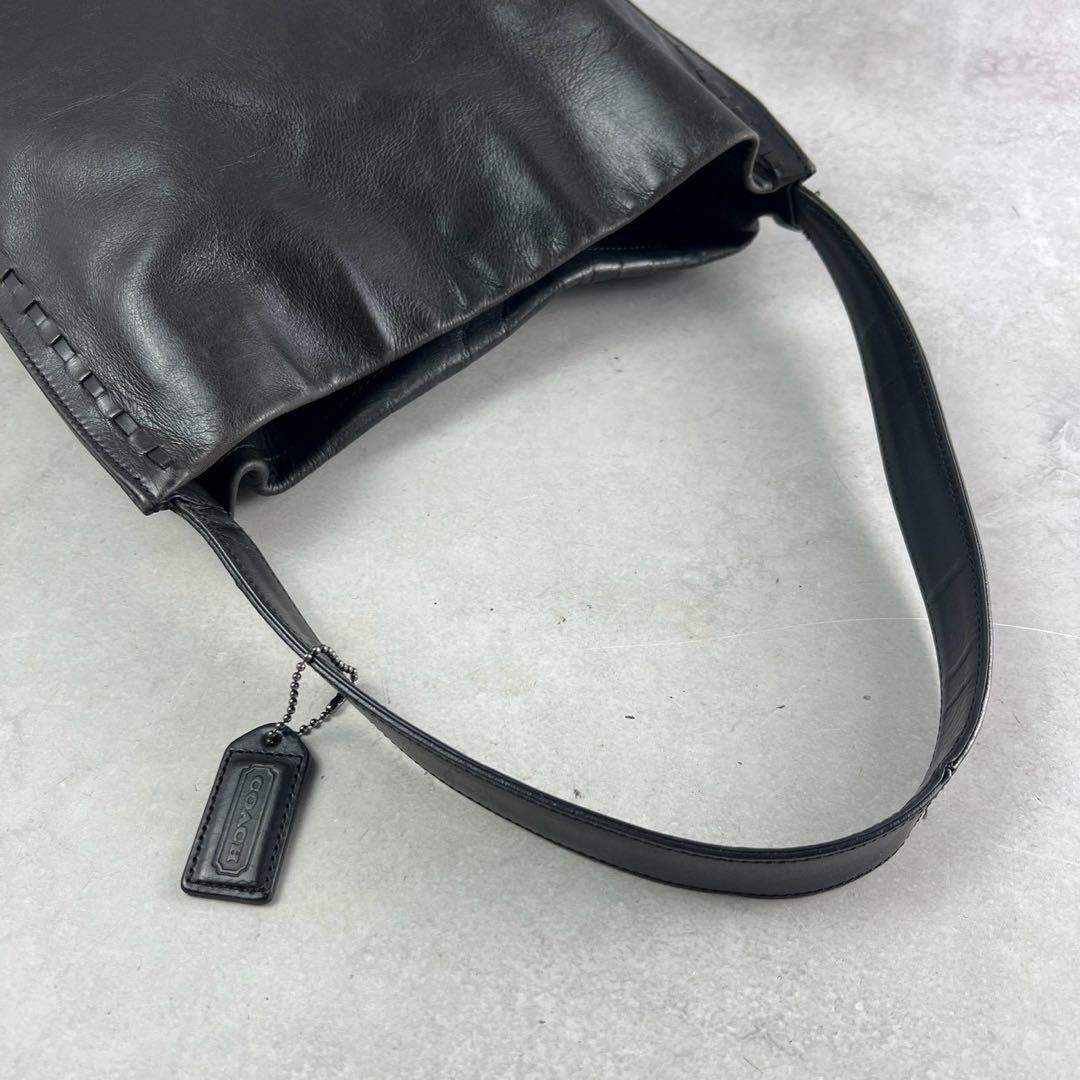 COACH Leather Shoulder Bag Black 14.2 x 12.6 x 2.4 inches Used