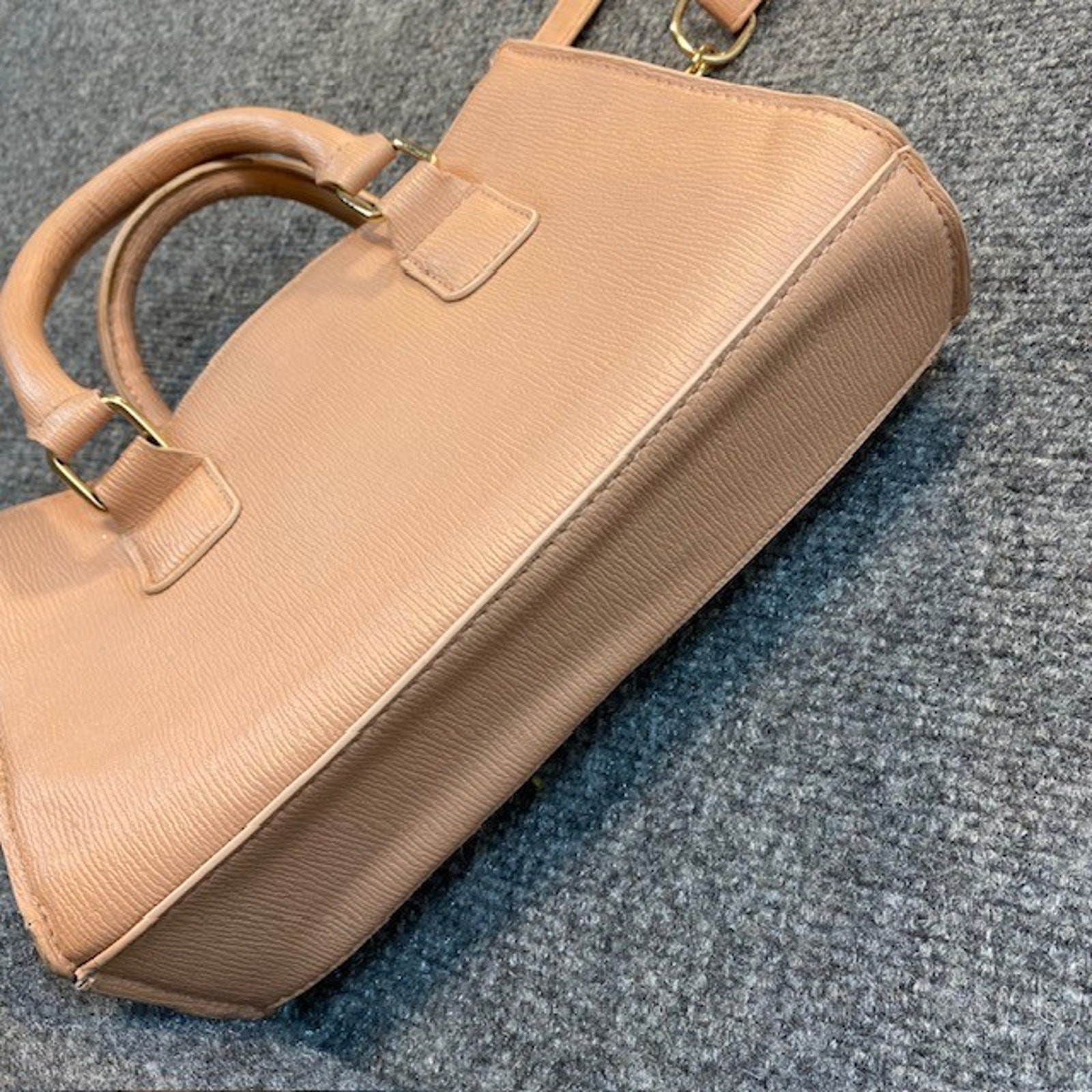 Bebe Sarah Vegan Leather Mini Satchel Pink Gold Double Handle Chain Crossbody