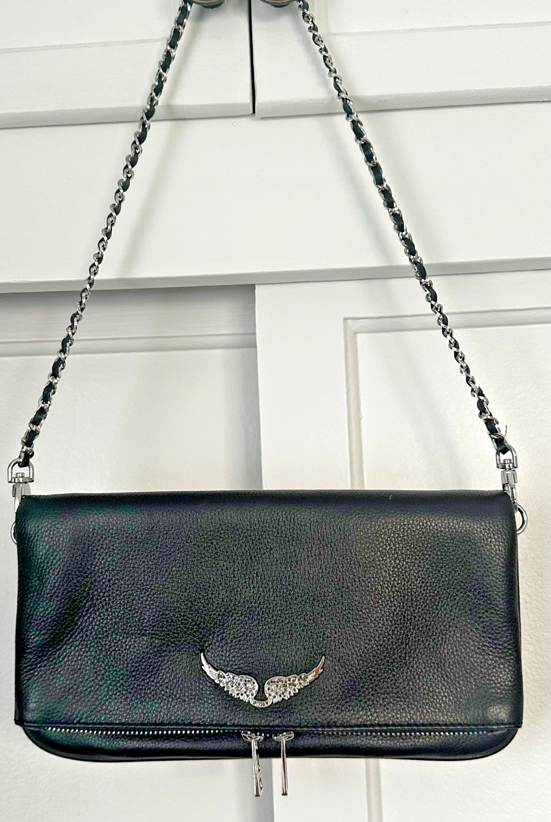 Zadig & Voltaire Rock Leather Shoulder Bag – Medium Black with silver accents