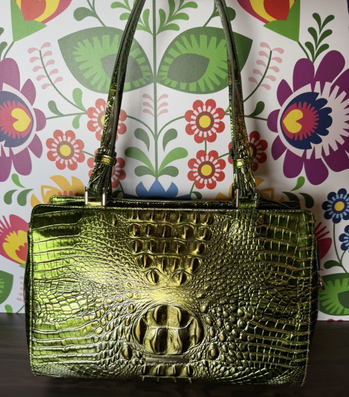 LAST ONE NEW BRAHMIN CACTI GREEN JOSETTE METALLIC STUNNER NWT SIMILAR TO FINLEY