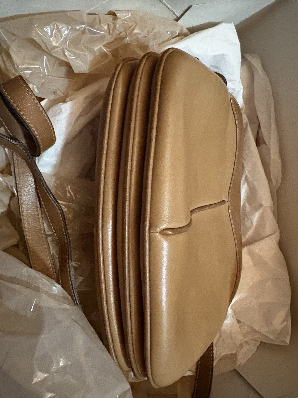 Vintage Gucci Brown Leather Crossbody Shoulder Bag GG Logo w/ Original Box