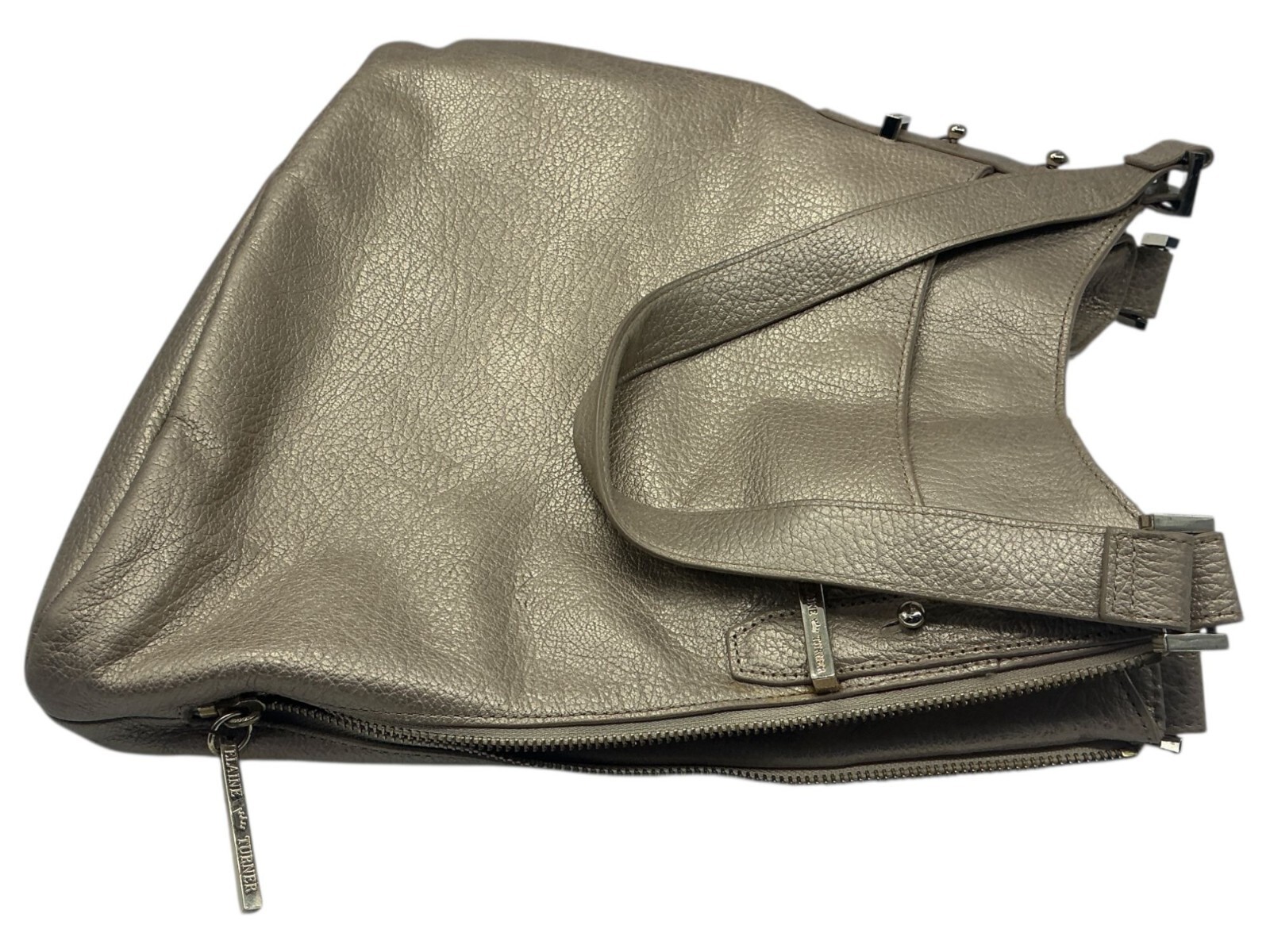Elaine Turner Metallic Gold Pebbled Leather Large Shoulder Bag