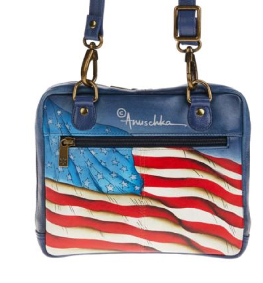 ANUSCHKA HandPainted Leather Crossbody Organizer America Stars & Stripes FLAG