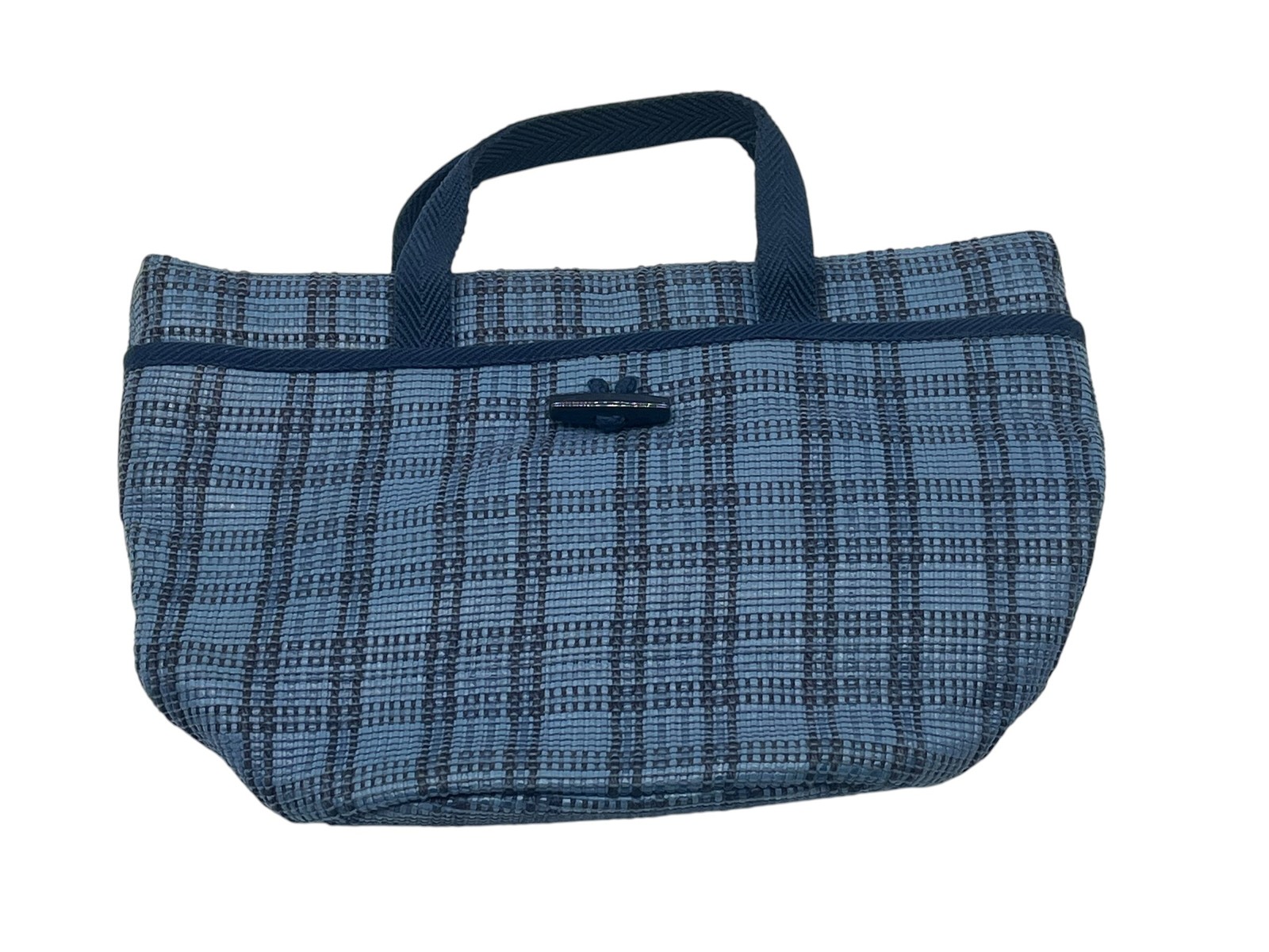Vintage Liz Claiborne Blue Plaid Woven Mini Tote Bag Handbag Toggle Closure Y2K