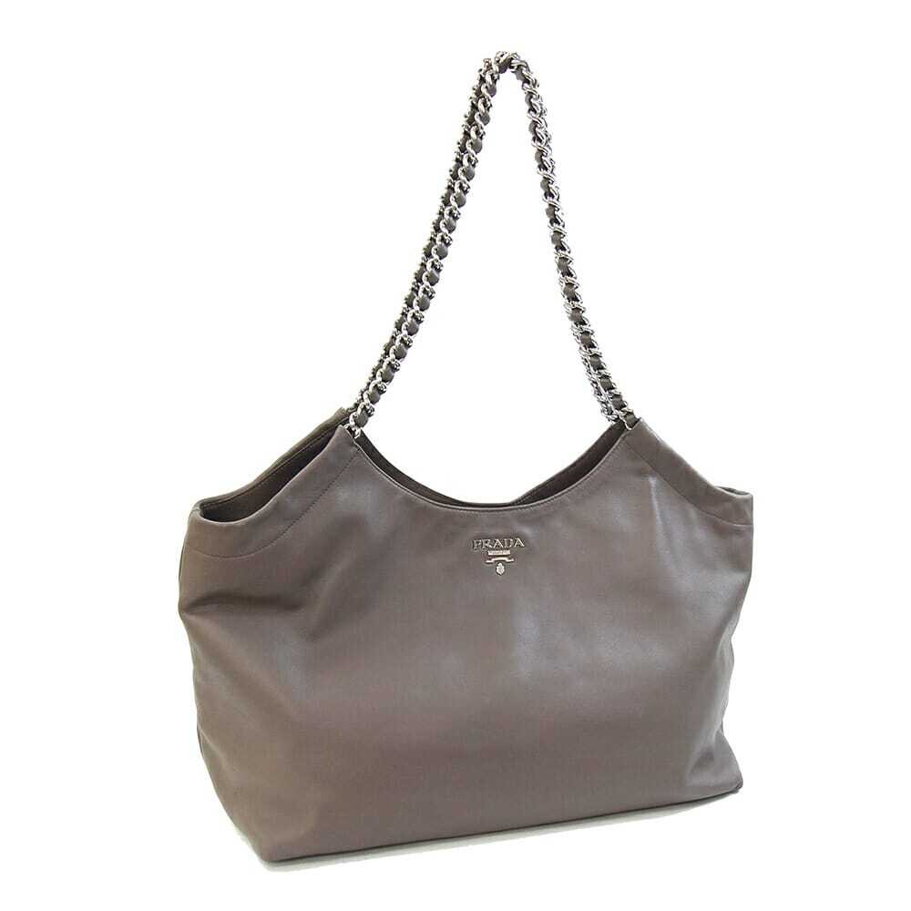 Prada tote bag dark Greige Gray leather chain shoulder strap
