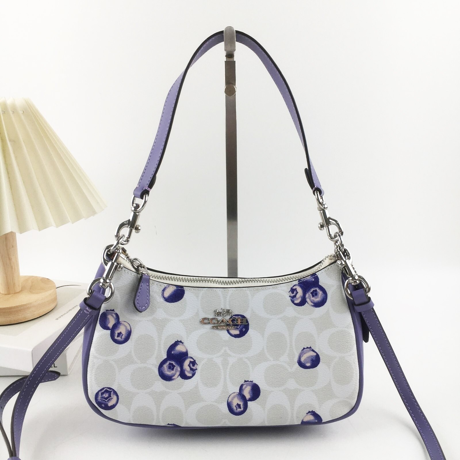 COACH CR292 Teri 2way Shoulder Bag Signature Canvas Blueberry Print NWT