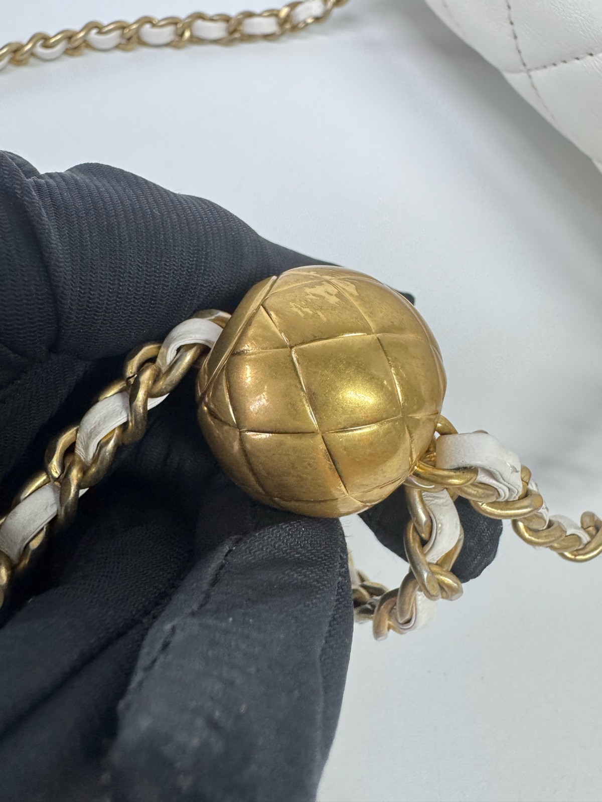 Chanel Classic Flap Large Mini Golden Ball Off-White Lambskin Gold HW Microchip