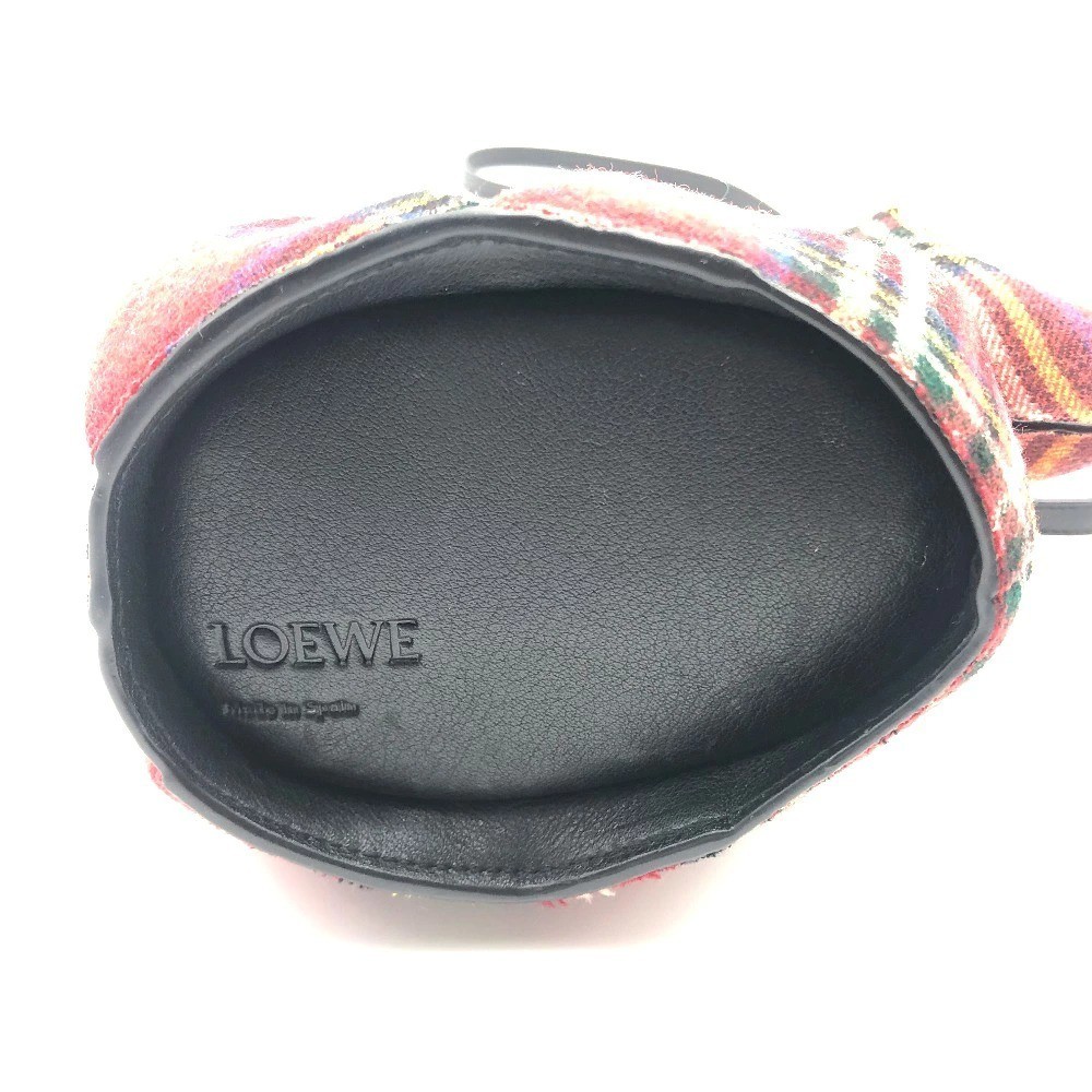 LOEWE Elephant Crossbody Shoulder Bag Tartan Check Canvas Leather Animal