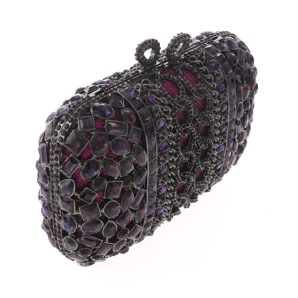 Hermatite Tone Alloy Metal High End Rhinestone Clutch Bag HB6280-PUR