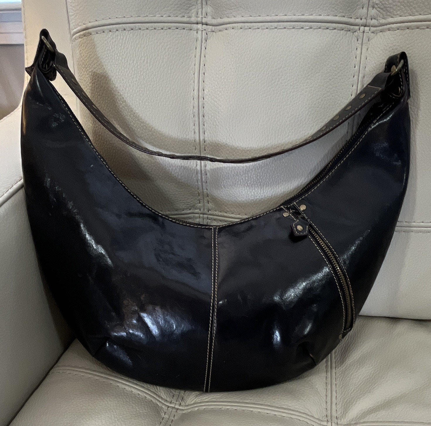MAXX New York Black Hobo Shoulder Bag Studded Strap Zip, Lined, Pockets