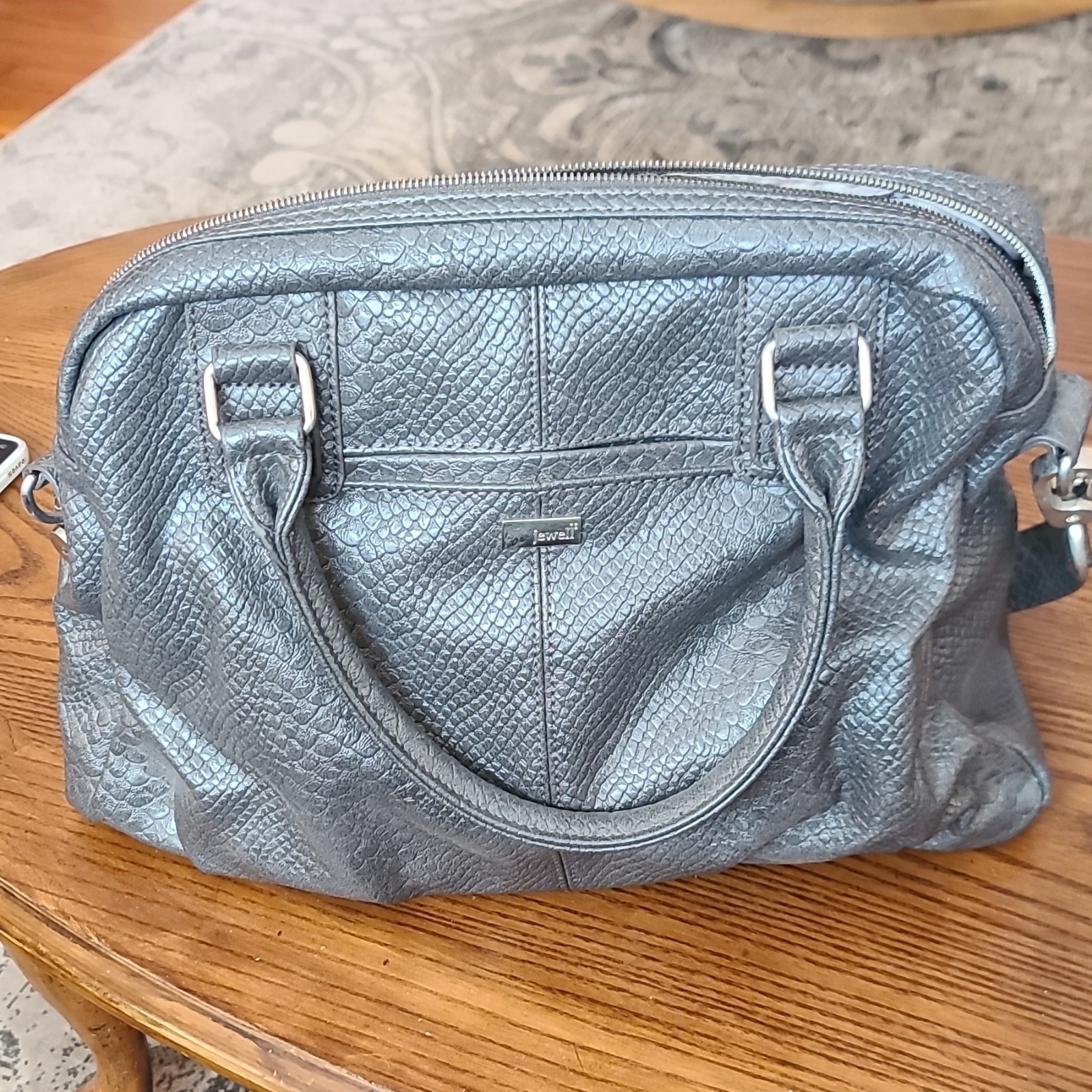 Jewell Gray Snake-Embossed Animal Print Satchel Zip Detachable Strap