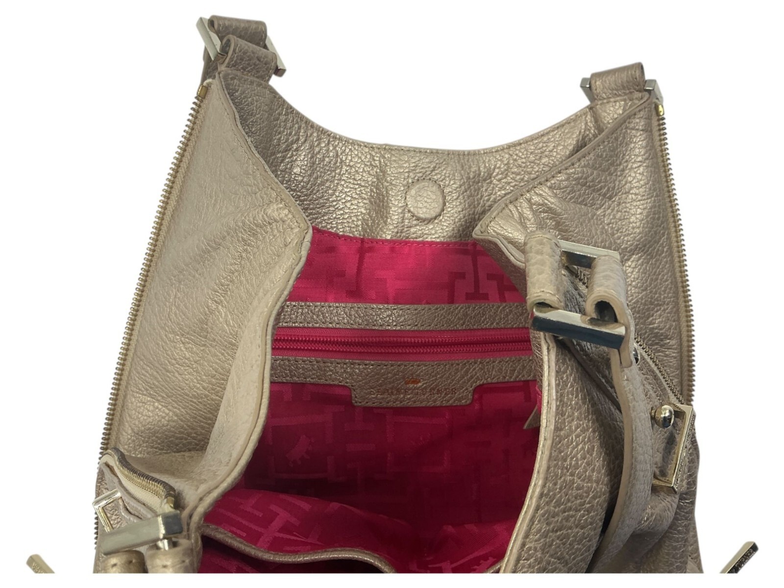 Elaine Turner Metallic Gold Pebbled Leather Large Shoulder Bag