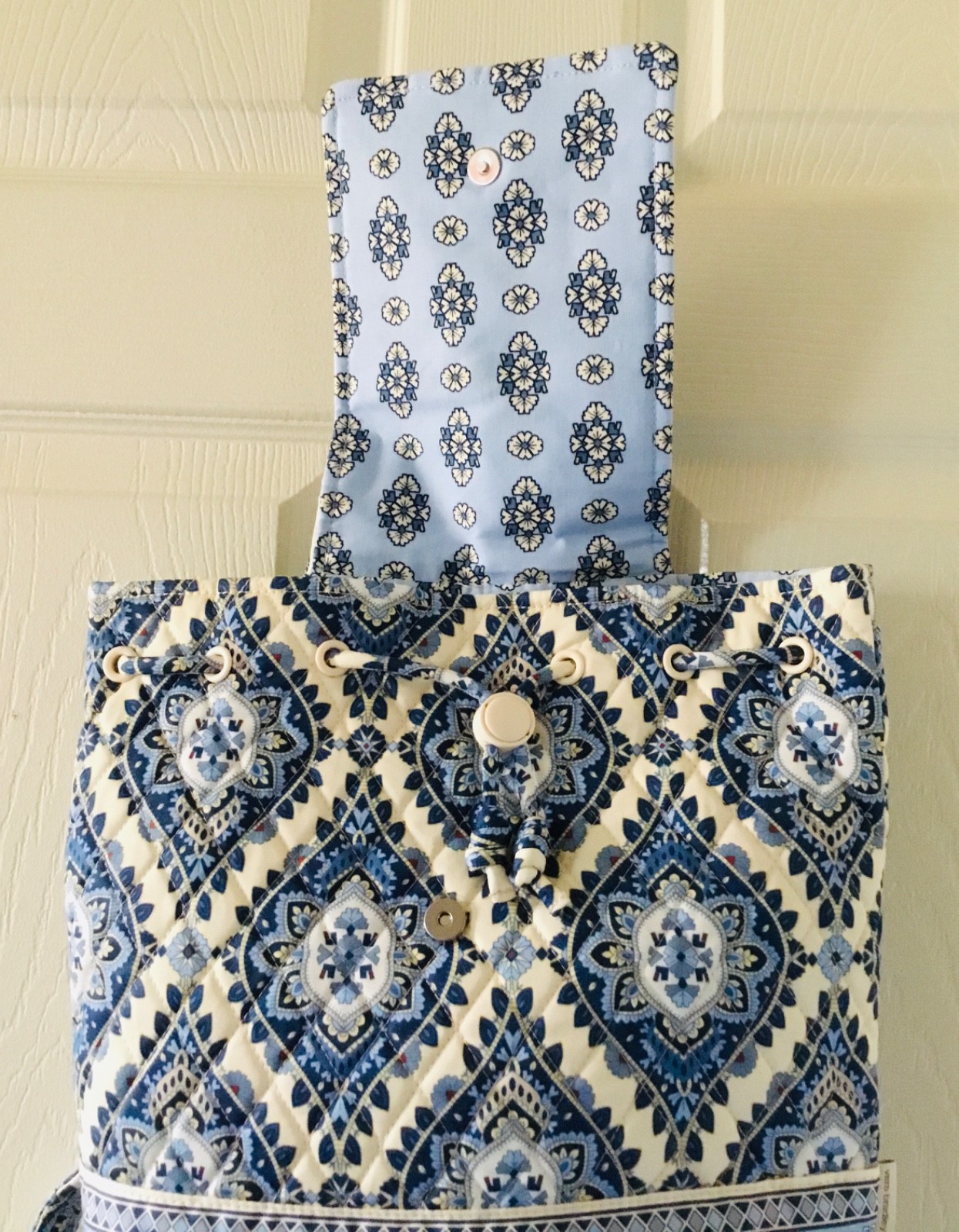 Vera Bradley ~ “Cambridge Blues” ~ Original Drawstring Backpack ~ NWT