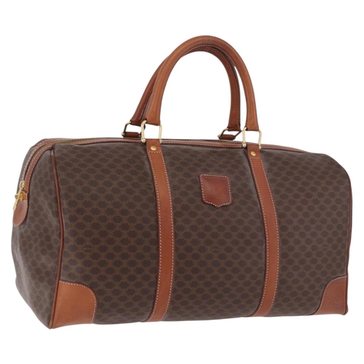 CELINE Macadam Canvas Boston Bag PVC Leather Brown Gold Auth 186815