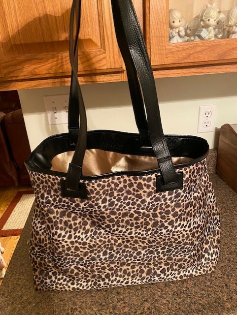 Frederick’s of Hollywood Gold Satin w/Emblem and Leopard Print Canvas Vegan Tote