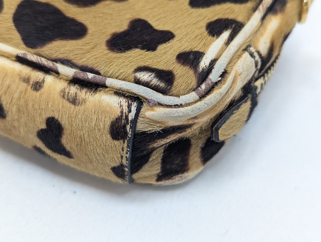 PRADA Harako Leopard Mini Shoulder Bag Leather Logo Beige Gold 7/G Authentic