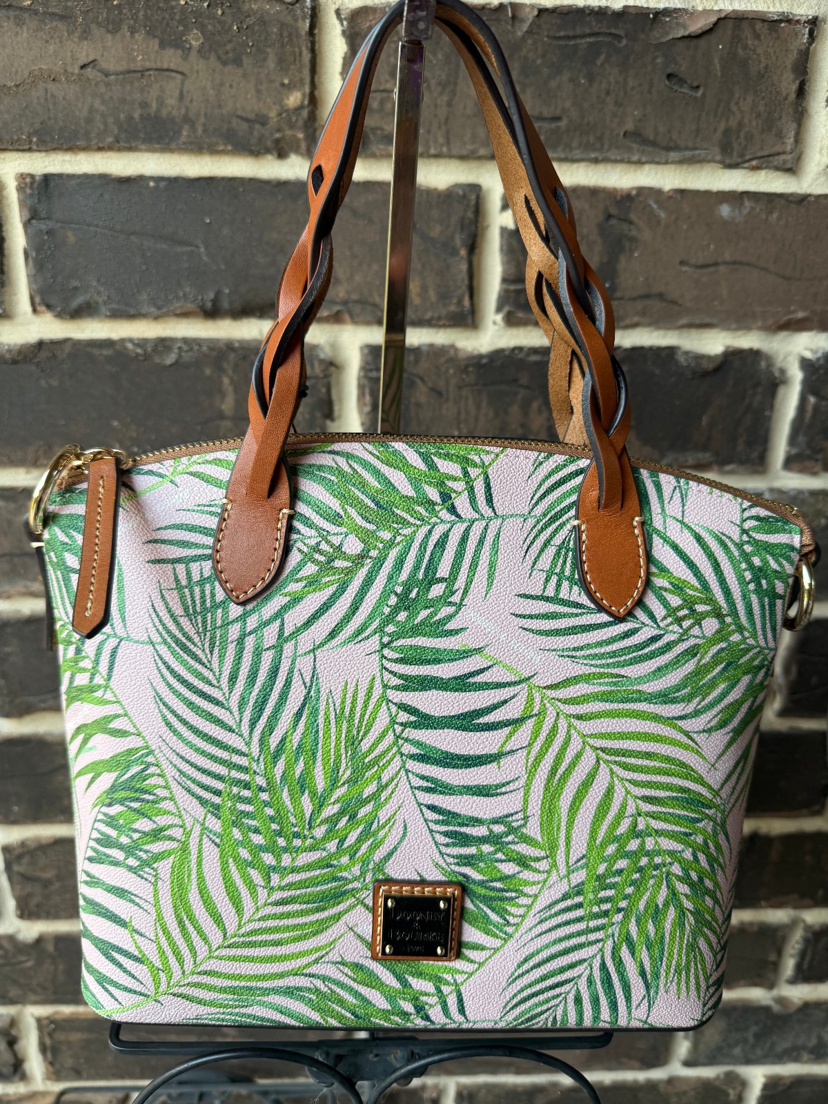 NWT DOONEY & BOURKE Siesta Key Small Celeste Palm Leaf Satchel Blush green