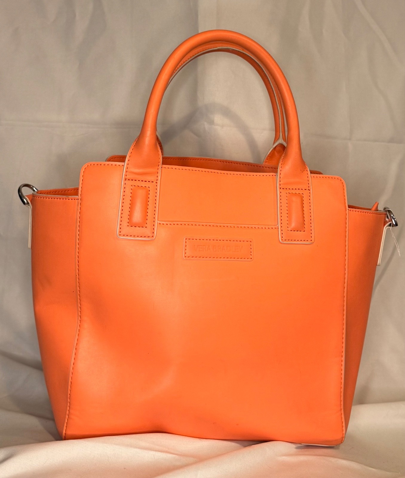Vera Bradley Coral Faux Leather Tote Bag Shoulder Purse EUC
