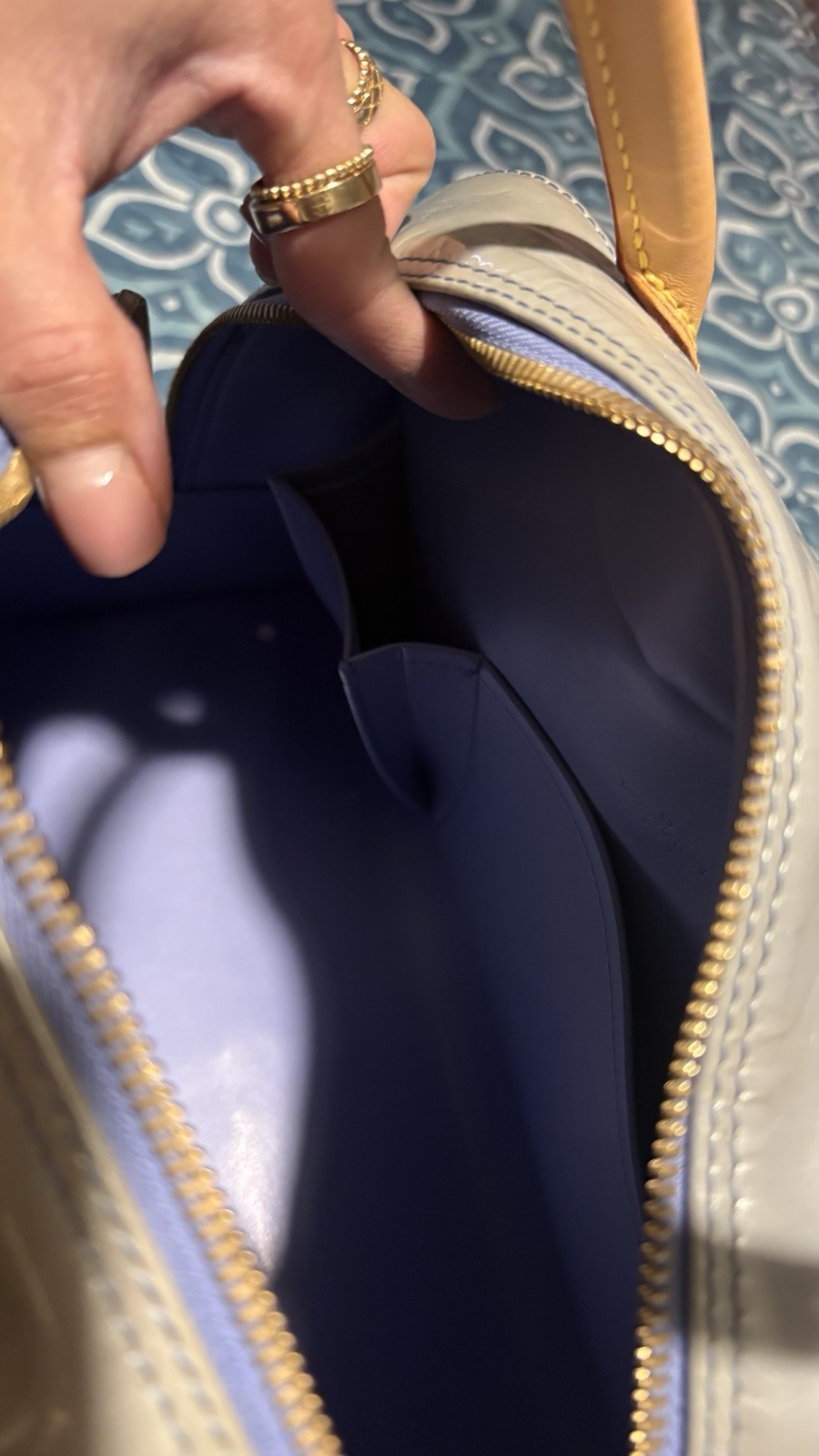 Louis Vuitton Tompkins Square Handbag Vernis Patent Leather Blue