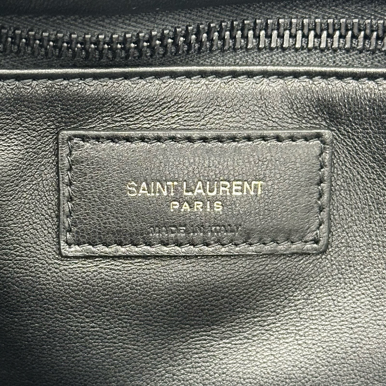 SAINT LAURENT Wide Logo Tote Bag Black Leather Tote 756269 #OKB7922