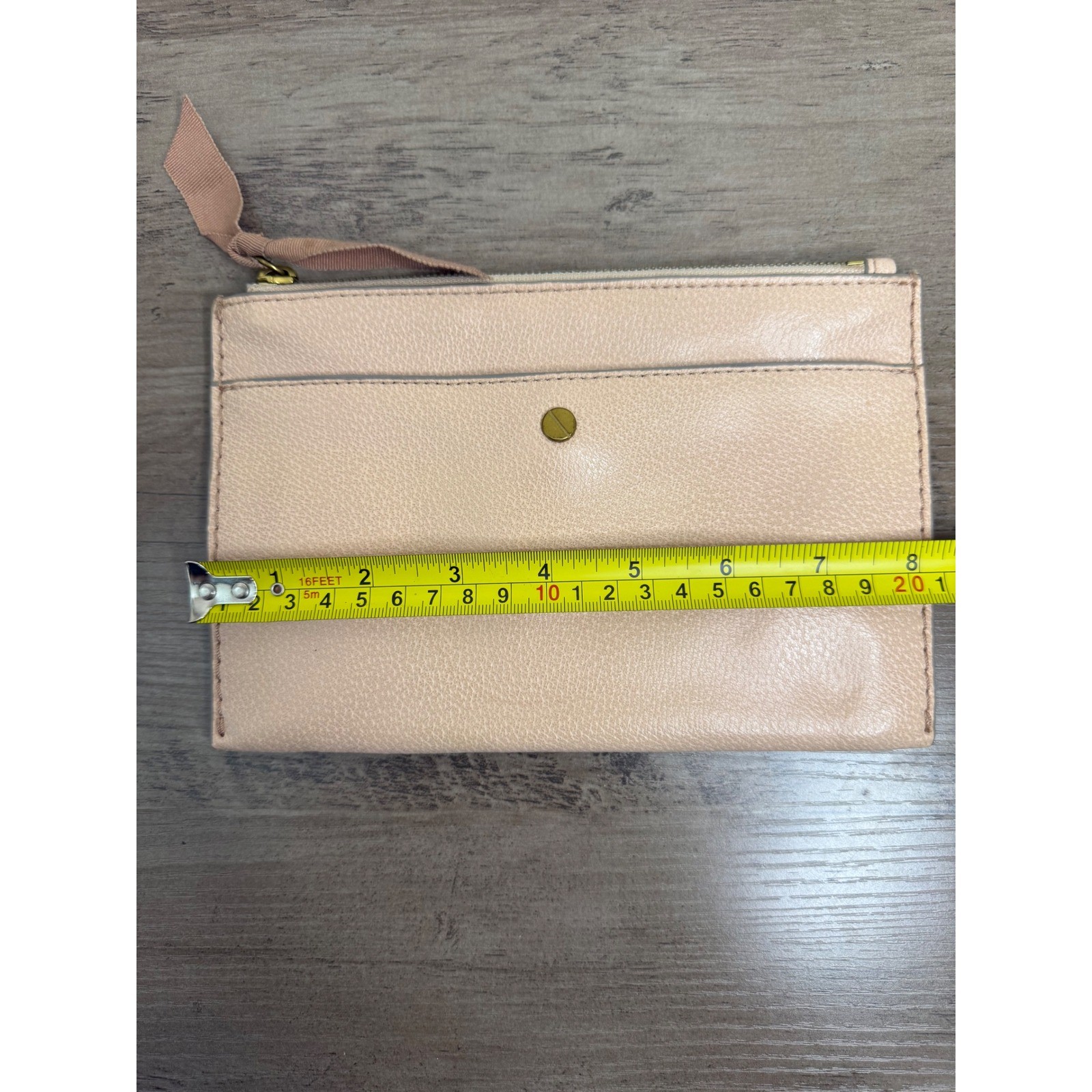 J.Crew Blush Pink Pebbled Leather Zip Pouch Clutch Front Pocket Gold Hardware