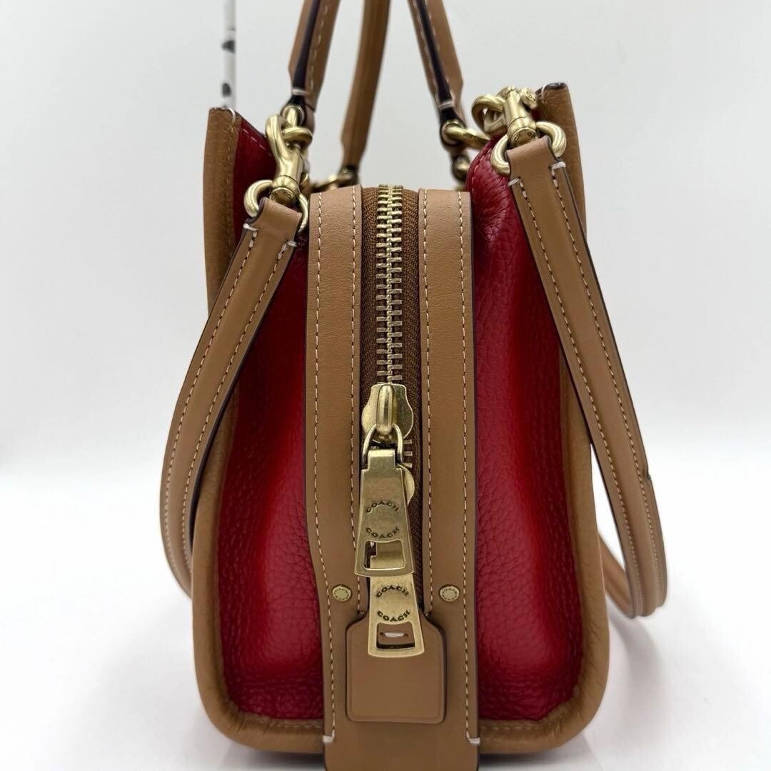 COACH Rogue 25 Disney Mickey Mouse 3-Way Leather Shoulder Bag Red Brown Beige