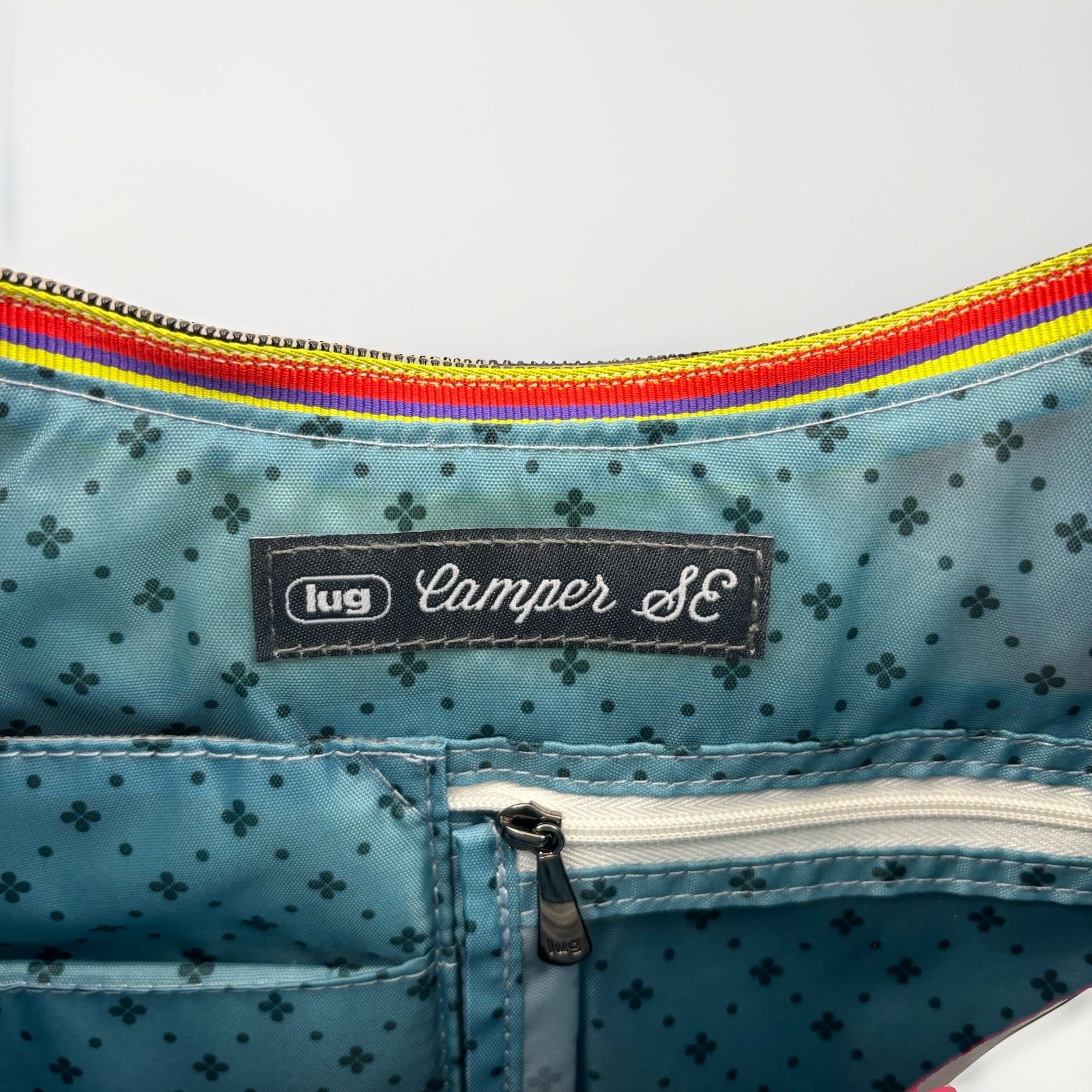 Lug Camper SE Crossbody Bag Multi-Zip Pockets Adjust Strap Quilted Plaid Bright