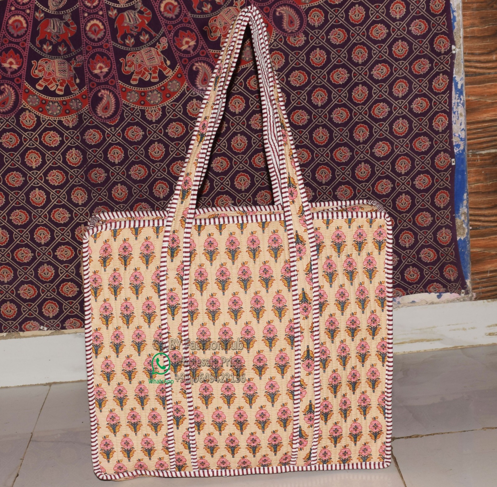 Handmade Quilted Cotton Bag Eco-Friendly Beach & Market Tote Bag hand block bag