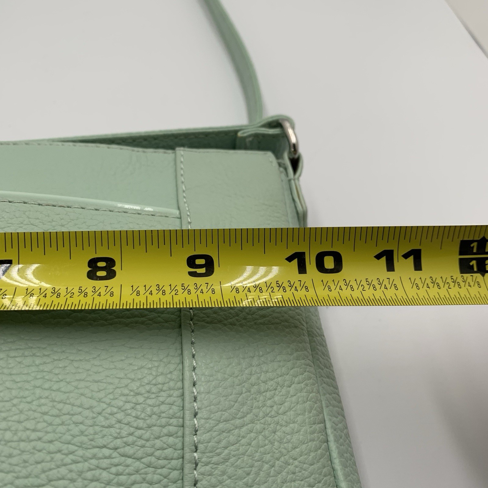 Tiganello Mint Green Tectured Leather Crossbody Zip Up Bag Adj Strap