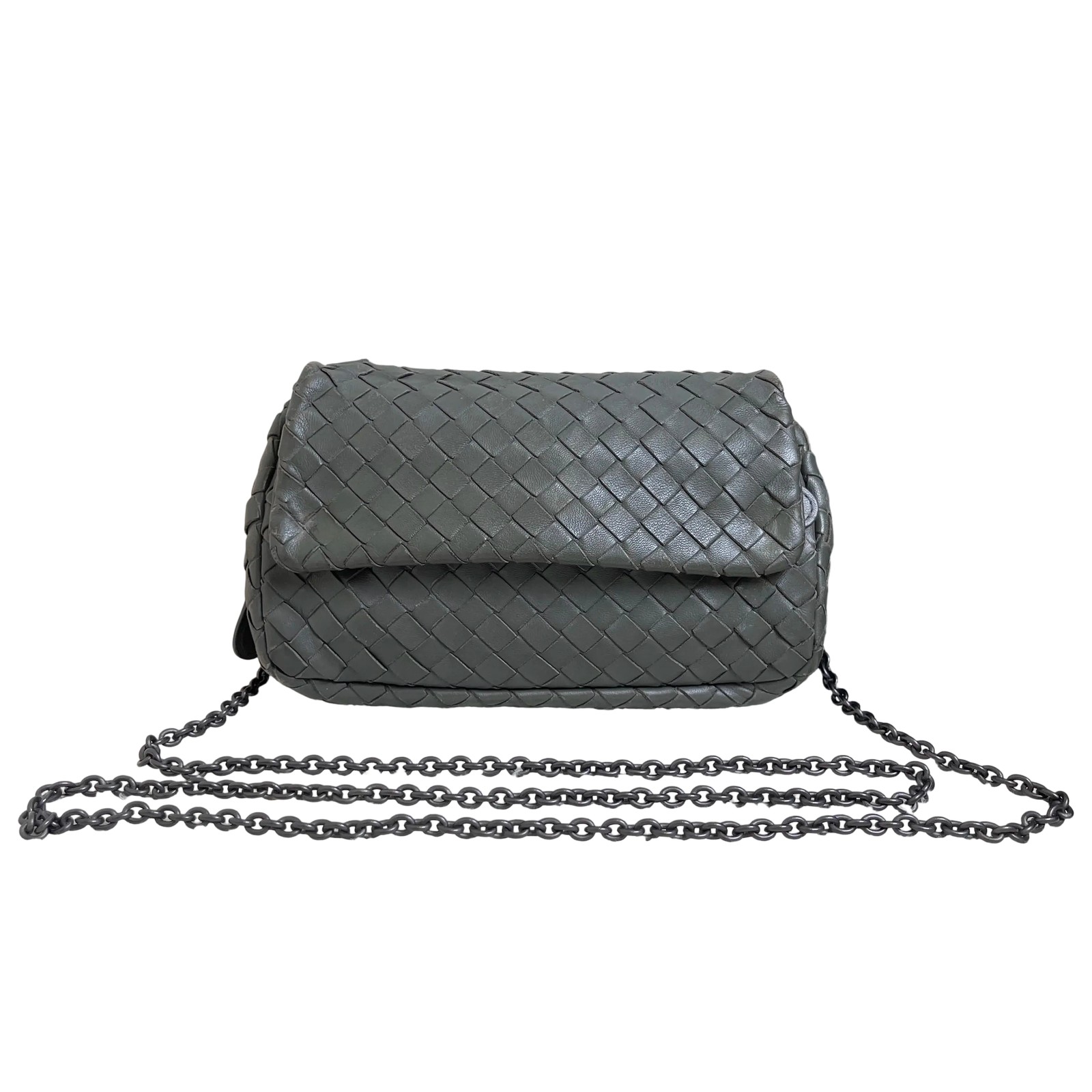Bottega Veneta Intrecciato Leather Dark Grey Small Crossbody Bag